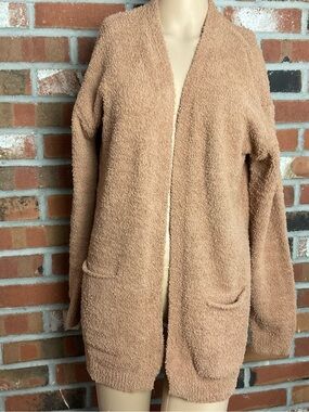 Morrisseys sweater coat with 2 front pockets in a tobacco color